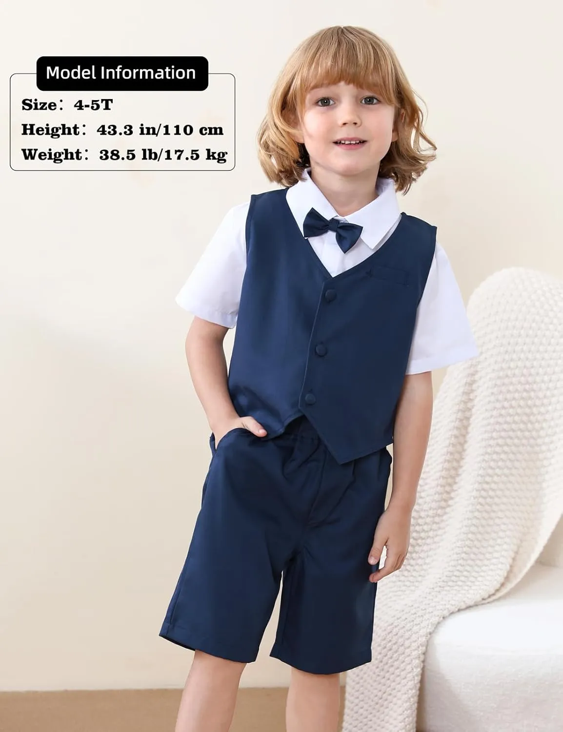 A&J DESIGN Toddler Suit, Gentleman Outfit for boys, 3pcs Clothes Set Shirt & Vest & Shorts with Bowtie