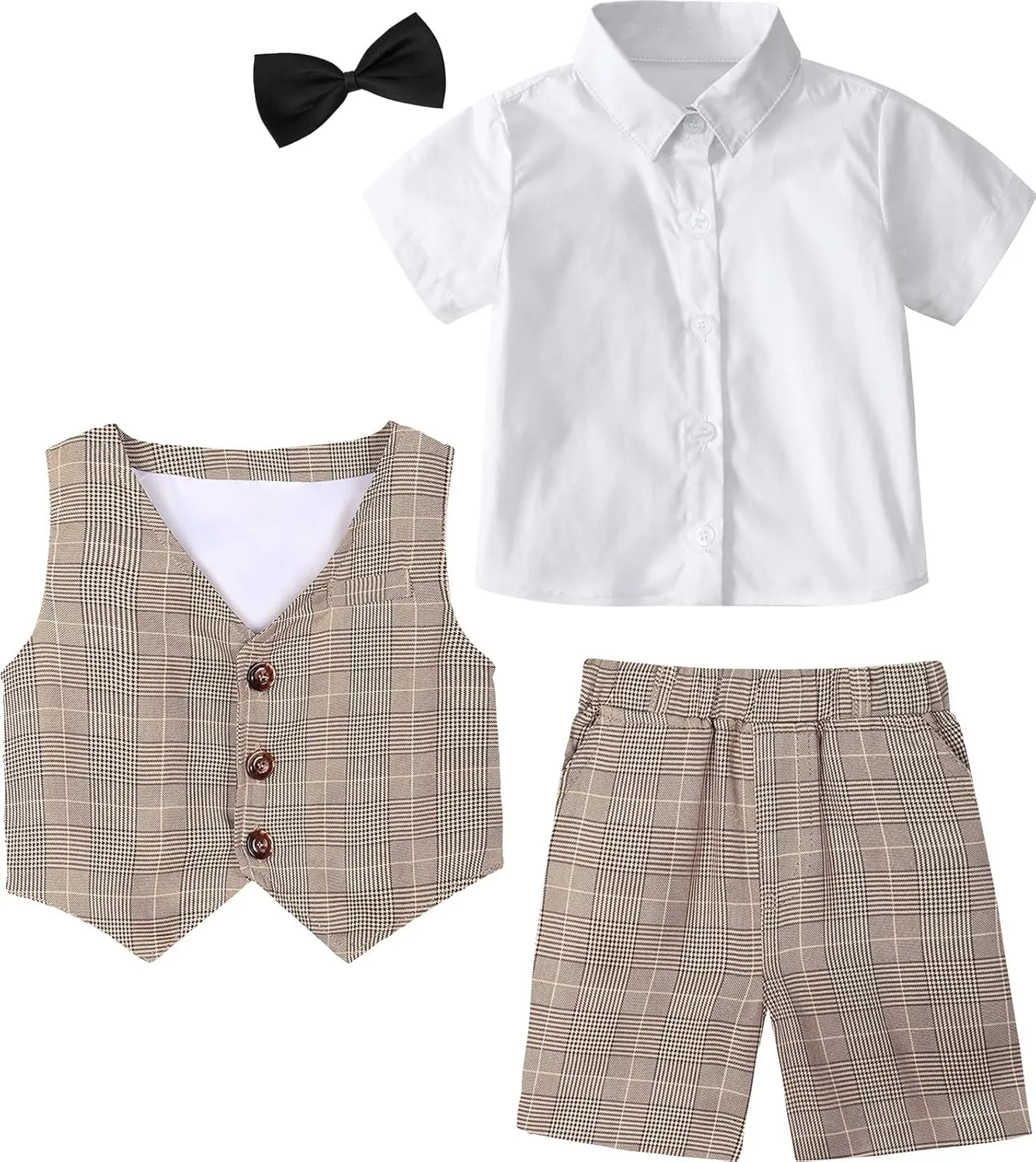 A&J DESIGN Toddler Suit, Gentleman Outfit for boys, 3pcs Clothes Set Shirt & Vest & Shorts with Bowtie