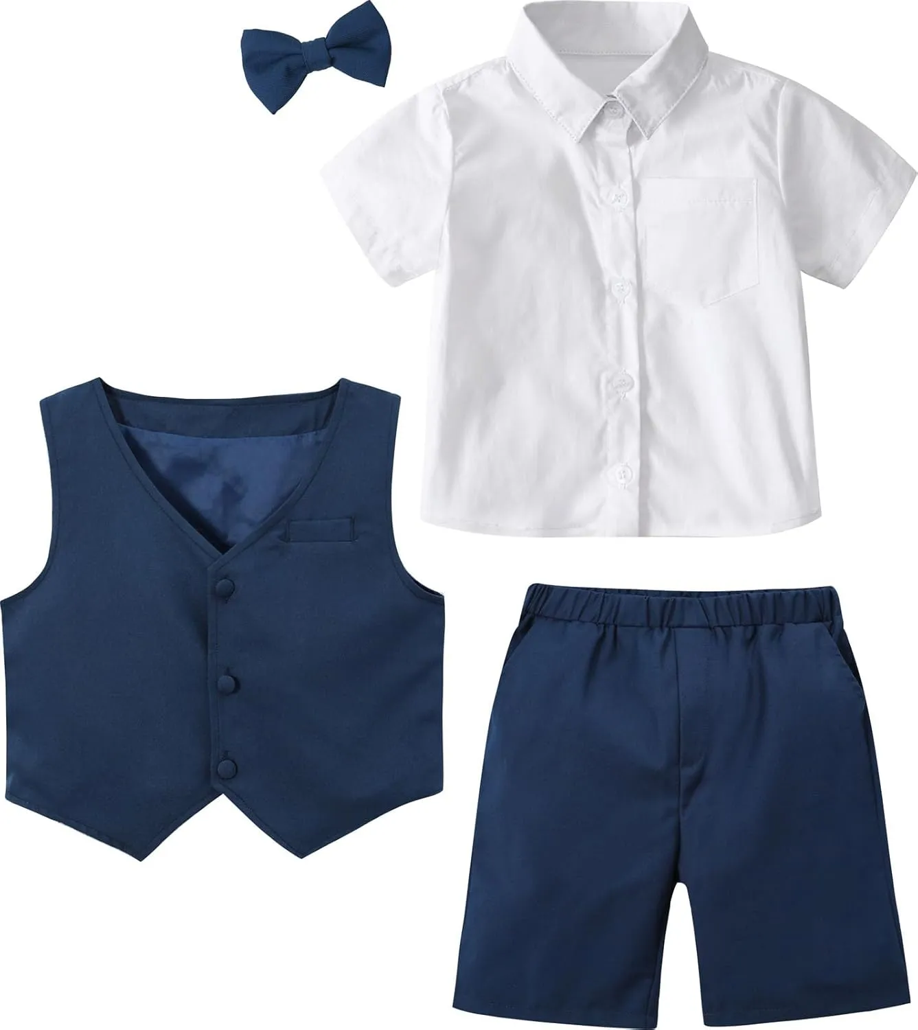 A&J DESIGN Toddler Suit, Gentleman Outfit for boys, 3pcs Clothes Set Shirt & Vest & Shorts with Bowtie