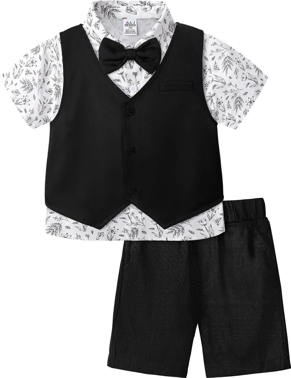 A&J DESIGN Toddler Suit, Gentleman Outfit for boys, 3pcs Clothes Set Shirt & Vest & Shorts with Bowtie