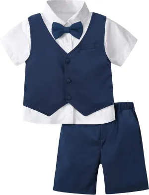 A&J DESIGN Toddler Suit, Gentleman Outfit for boys, 3pcs Clothes Set Shirt & Vest & Shorts with Bowtie