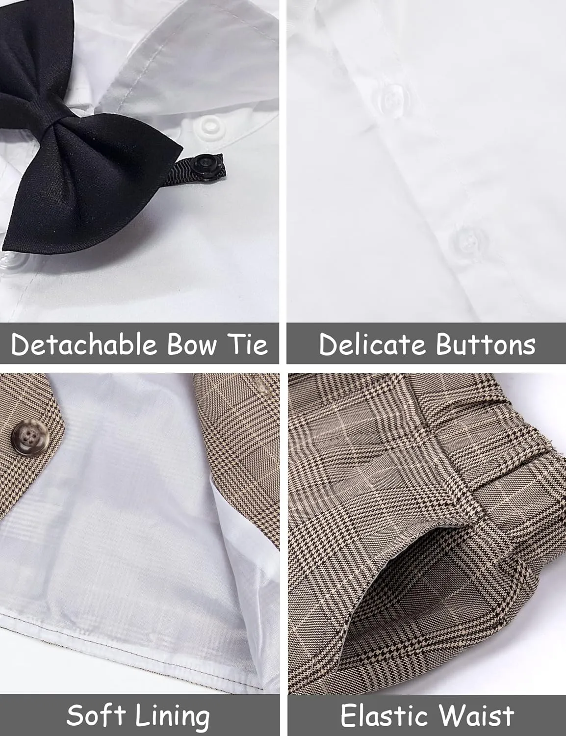 A&J DESIGN Toddler Suit, Gentleman Outfit for boys, 3pcs Clothes Set Shirt & Vest & Shorts with Bowtie