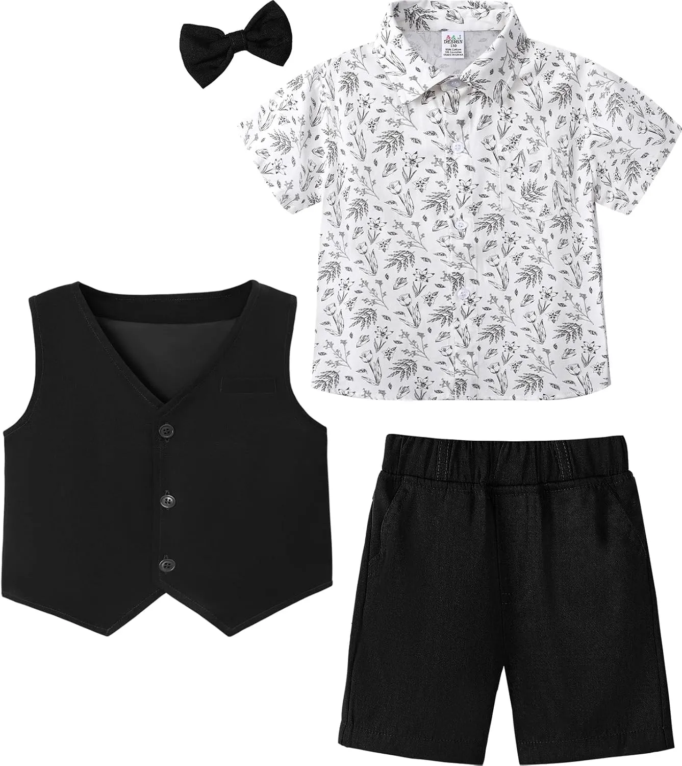 A&J DESIGN Toddler Suit, Gentleman Outfit for boys, 3pcs Clothes Set Shirt & Vest & Shorts with Bowtie