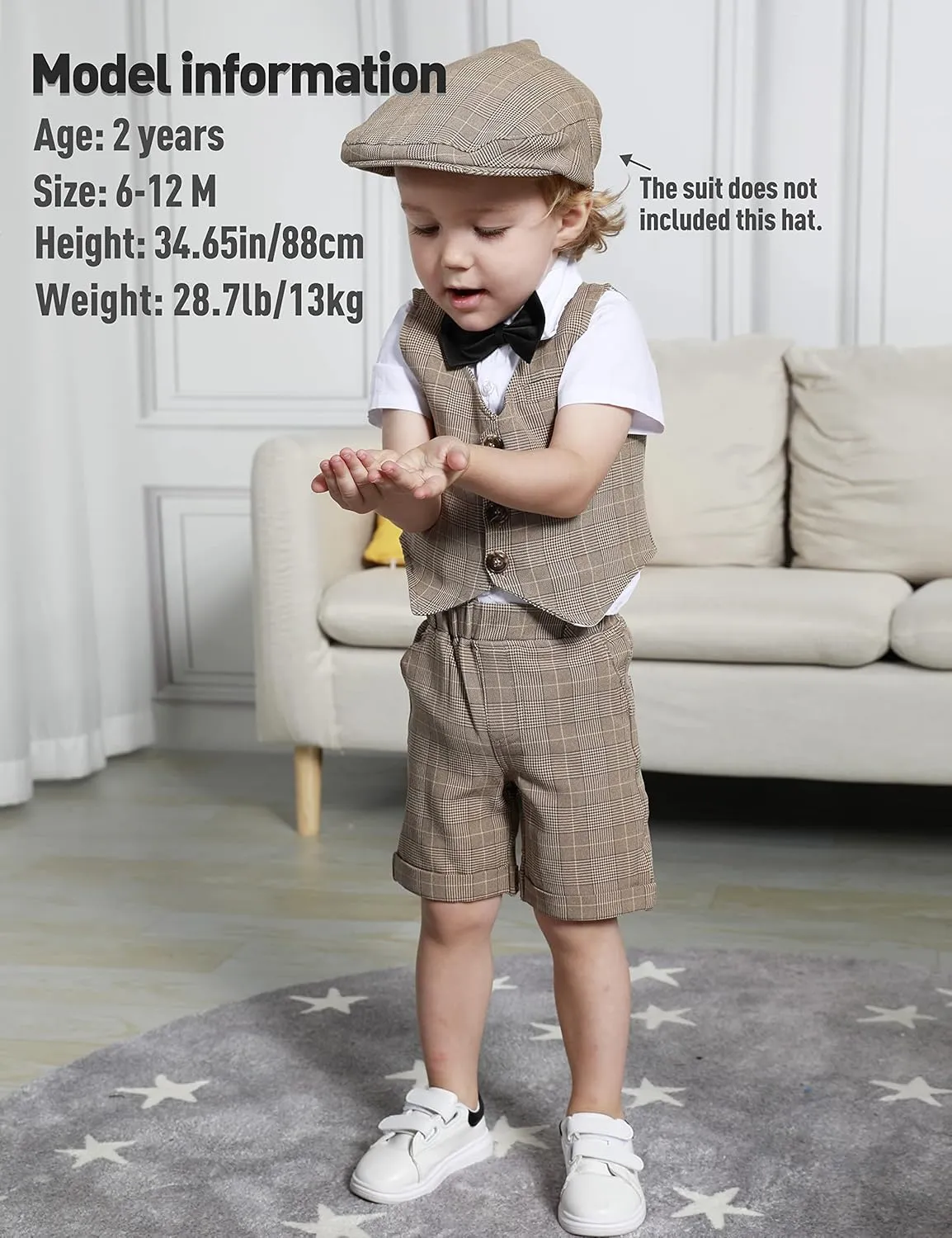 A&J DESIGN Toddler Suit, Gentleman Outfit for boys, 3pcs Clothes Set Shirt & Vest & Shorts with Bowtie