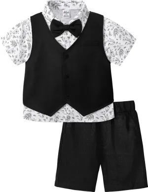 A&J DESIGN Toddler Suit, Gentleman Outfit for boys, 3pcs Clothes Set Shirt & Vest & Shorts with Bowtie