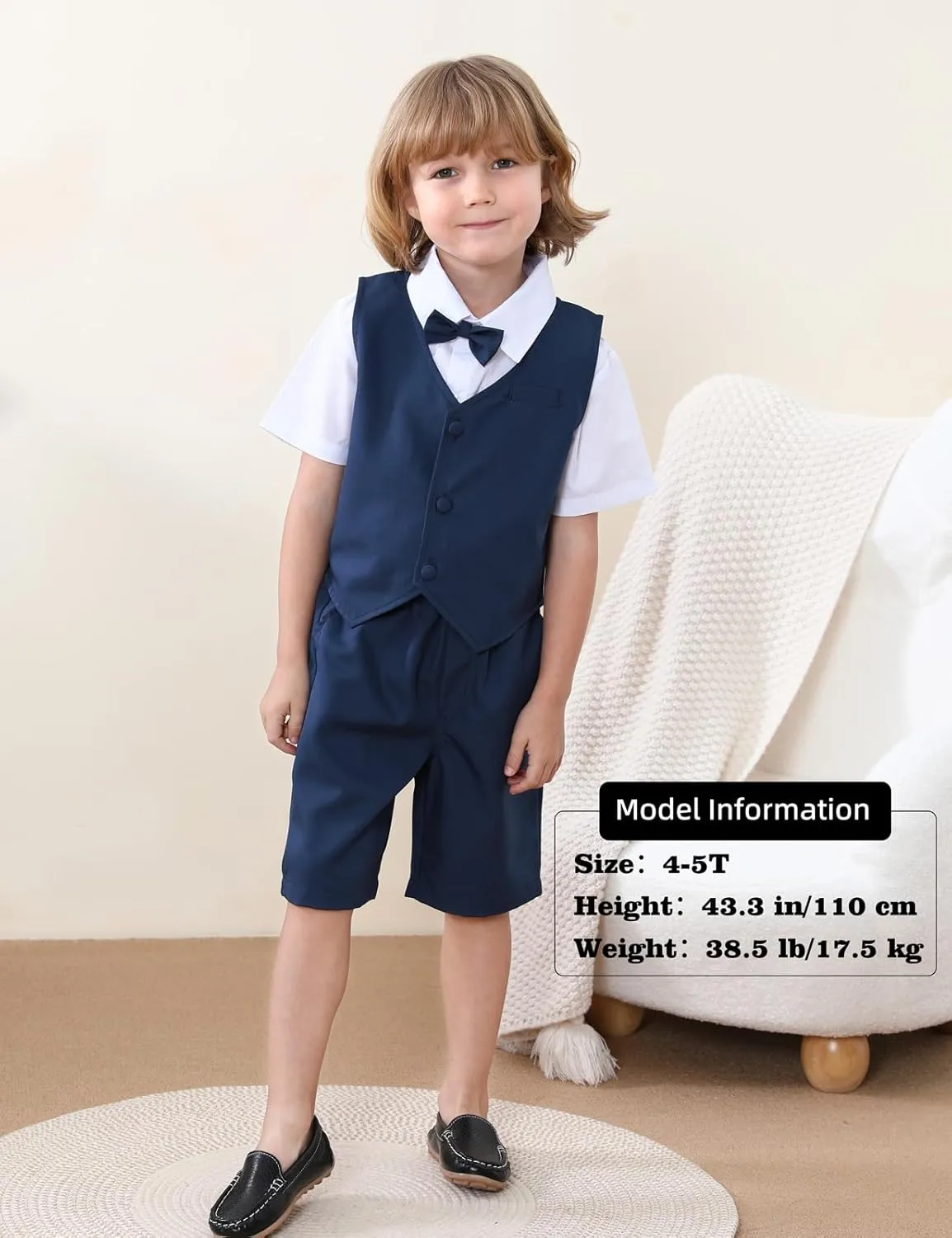 A&J DESIGN Toddler Suit, Gentleman Outfit for boys, 3pcs Clothes Set Shirt & Vest & Shorts with Bowtie