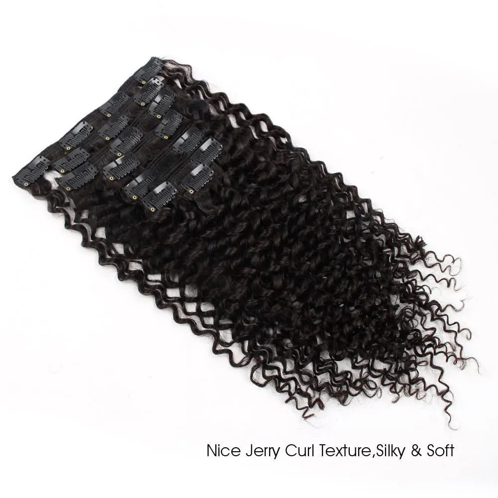 ABH AMAZINGBEAUTY HAIR Jerry Curly Clip in Hair Extensions Real Human Hair 3B 3C Double Wefts Curly Clip ins for African Americans 120g 7 Pieces 17 Clips 120 Grams, Natural Black 22 Inch
