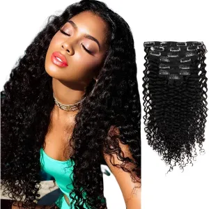 ABH AMAZINGBEAUTY HAIR Jerry Curly Clip in Hair Extensions Real Human Hair 3B 3C Double Wefts Curly Clip ins for African Americans 120g 7 Pieces 17 Clips 120 Grams, Natural Black 22 Inch