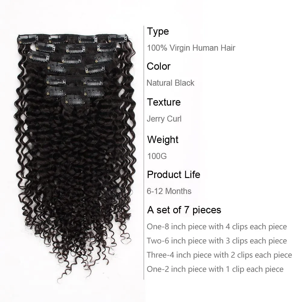 ABH AMAZINGBEAUTY HAIR Jerry Curly Clip in Hair Extensions Real Human Hair 3B 3C Double Wefts Curly Clip ins for African Americans 120g 7 Pieces 17 Clips 120 Grams, Natural Black 22 Inch