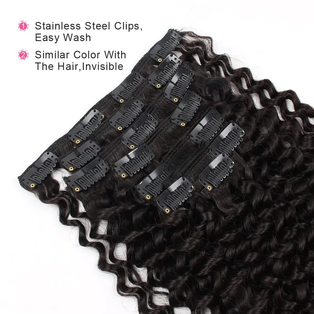 ABH AMAZINGBEAUTY HAIR Jerry Curly Clip in Hair Extensions Real Human Hair 3B 3C Double Wefts Curly Clip ins for African Americans 120g 7 Pieces 17 Clips 120 Grams, Natural Black 22 Inch