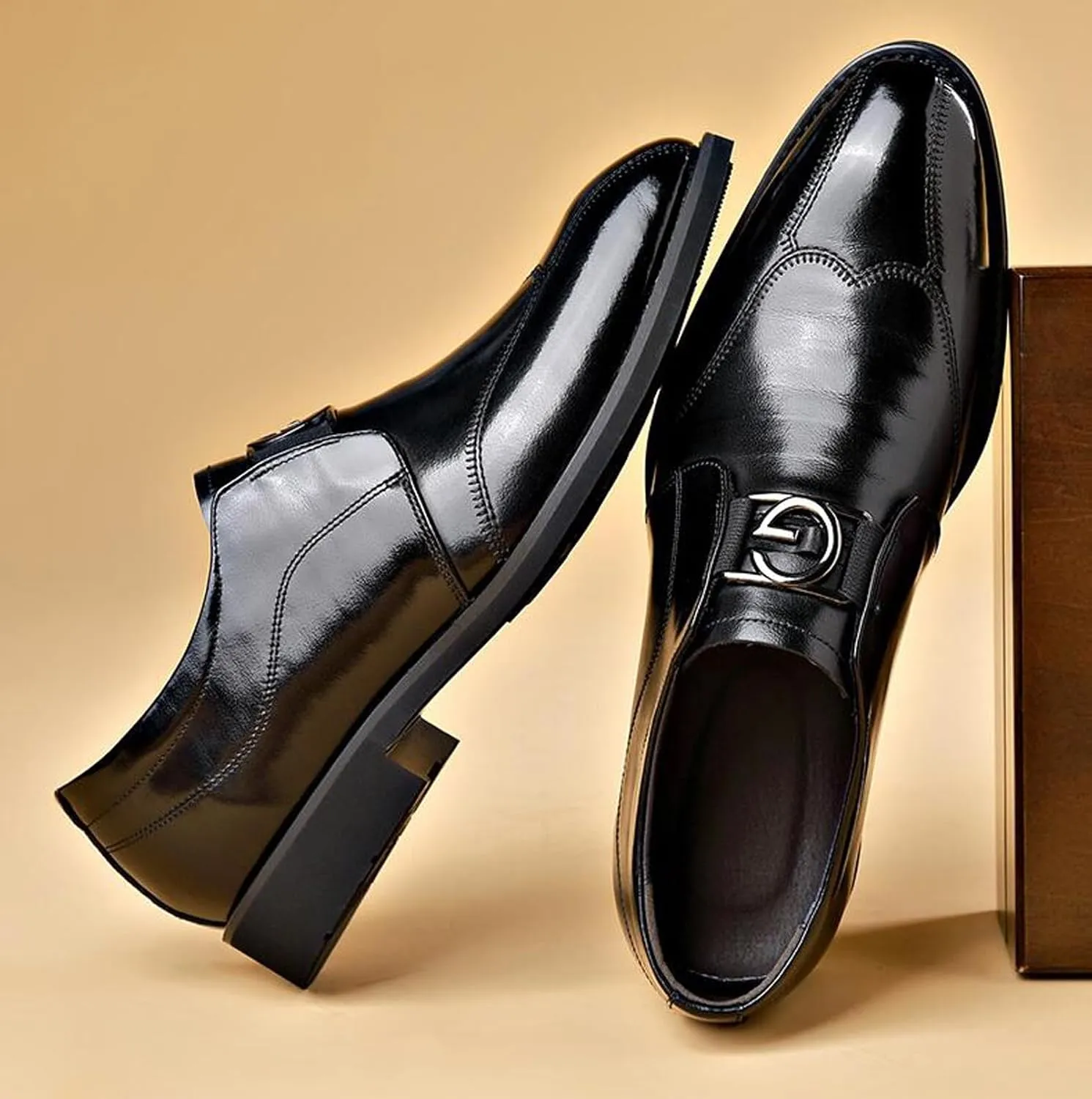 ADMLZQQ Men's Dress Shoes Classic Leather Formal Slip on Wedding Business Oxford Shoes