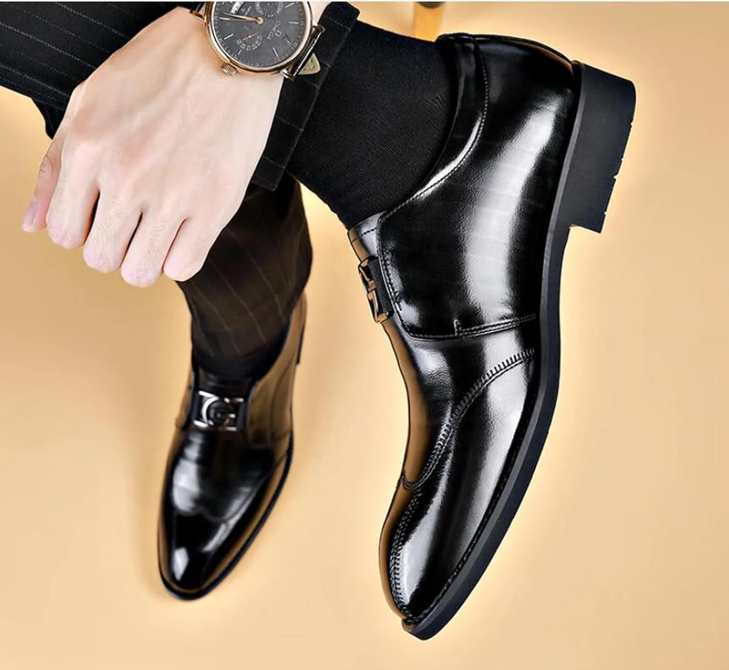 ADMLZQQ Men's Dress Shoes Classic Leather Formal Slip on Wedding Business Oxford Shoes