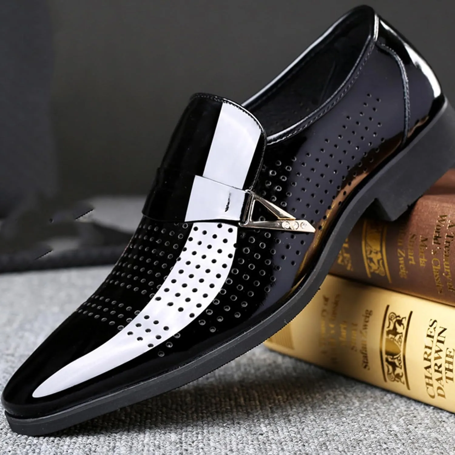 ADMLZQQ Men's Oxford Derby Leather Shoes Formal Business Dress Sneakers Casual Walking Driving Slip-On Penny