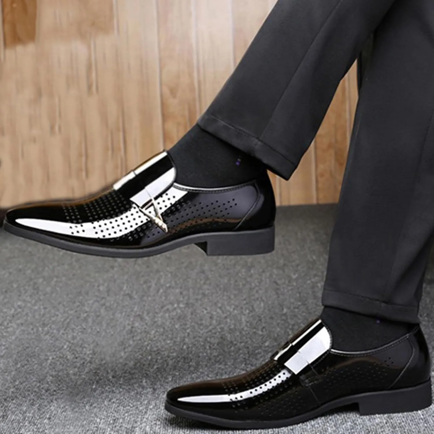 ADMLZQQ Men's Oxford Derby Leather Shoes Formal Business Dress Sneakers Casual Walking Driving Slip-On Penny
