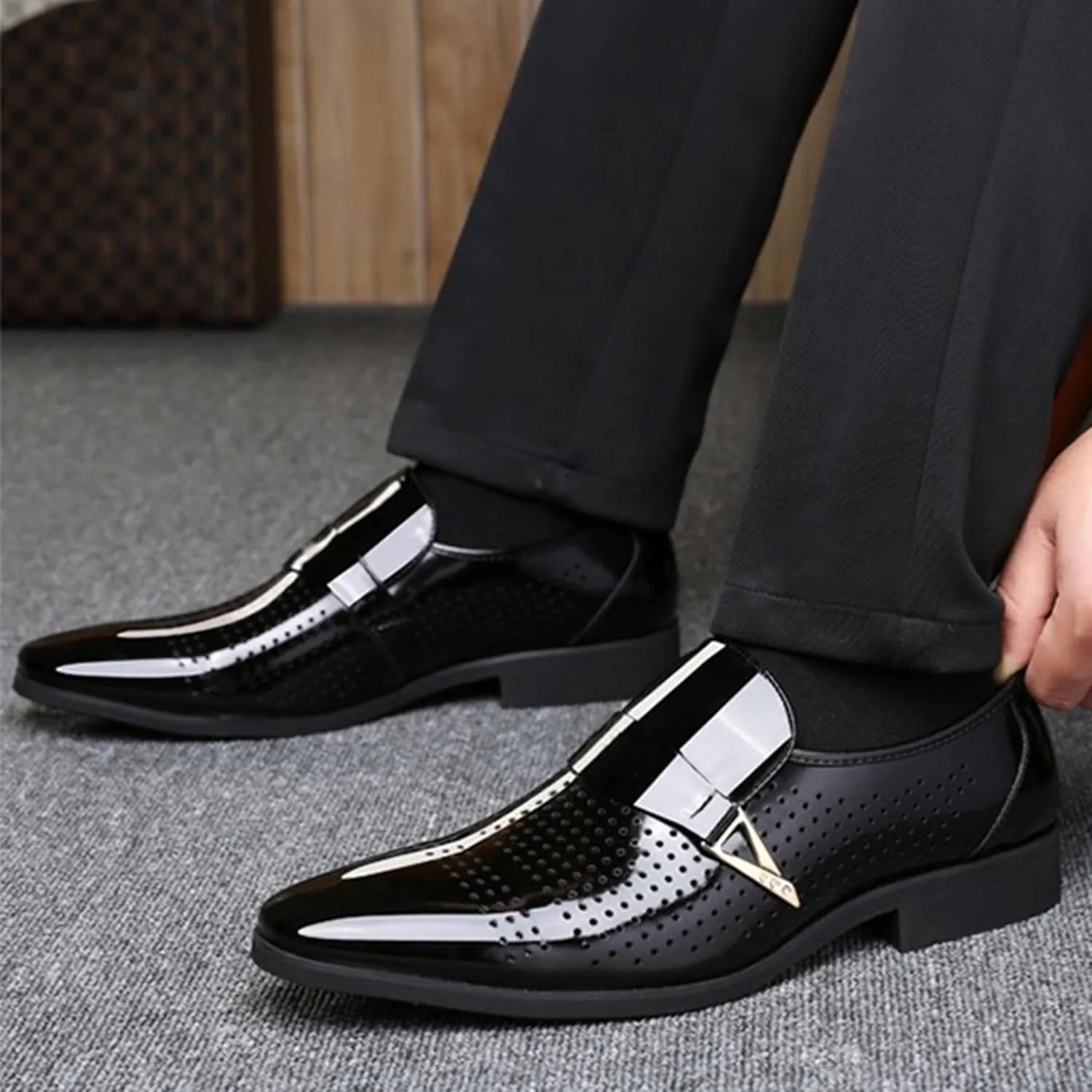 ADMLZQQ Men's Oxford Derby Leather Shoes Formal Business Dress Sneakers Casual Walking Driving Slip-On Penny