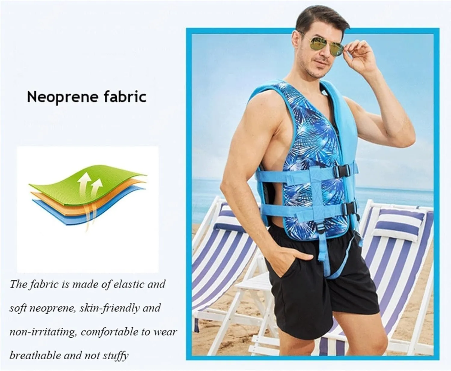 Adults Swim Vest with Adjustable Safety Buckle and Zipper, Fly Fishing Vest for Snorkeling, Kayaking, Boating