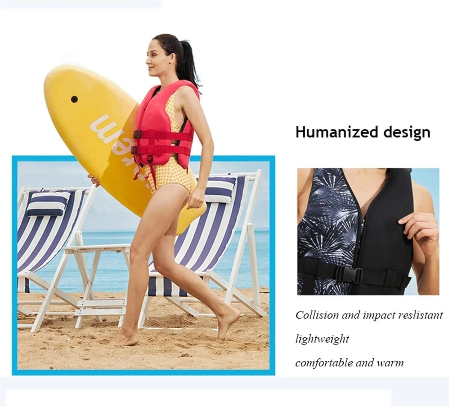 Adults Swim Vest with Adjustable Safety Buckle and Zipper, Fly Fishing Vest for Snorkeling, Kayaking, Boating