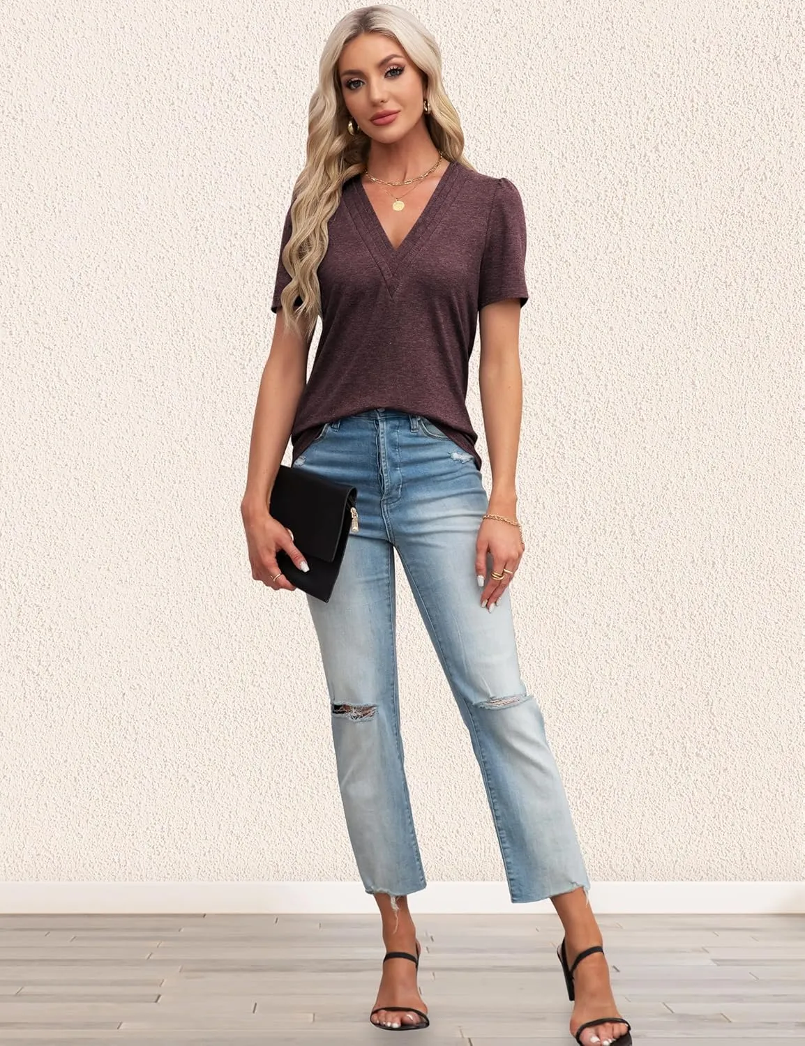 Agnes Urban Womens Tops Dressy Casual V Neck Short Sleeve Shirts Summer Loose T Shirts Trendy Tops Tunic Blouses