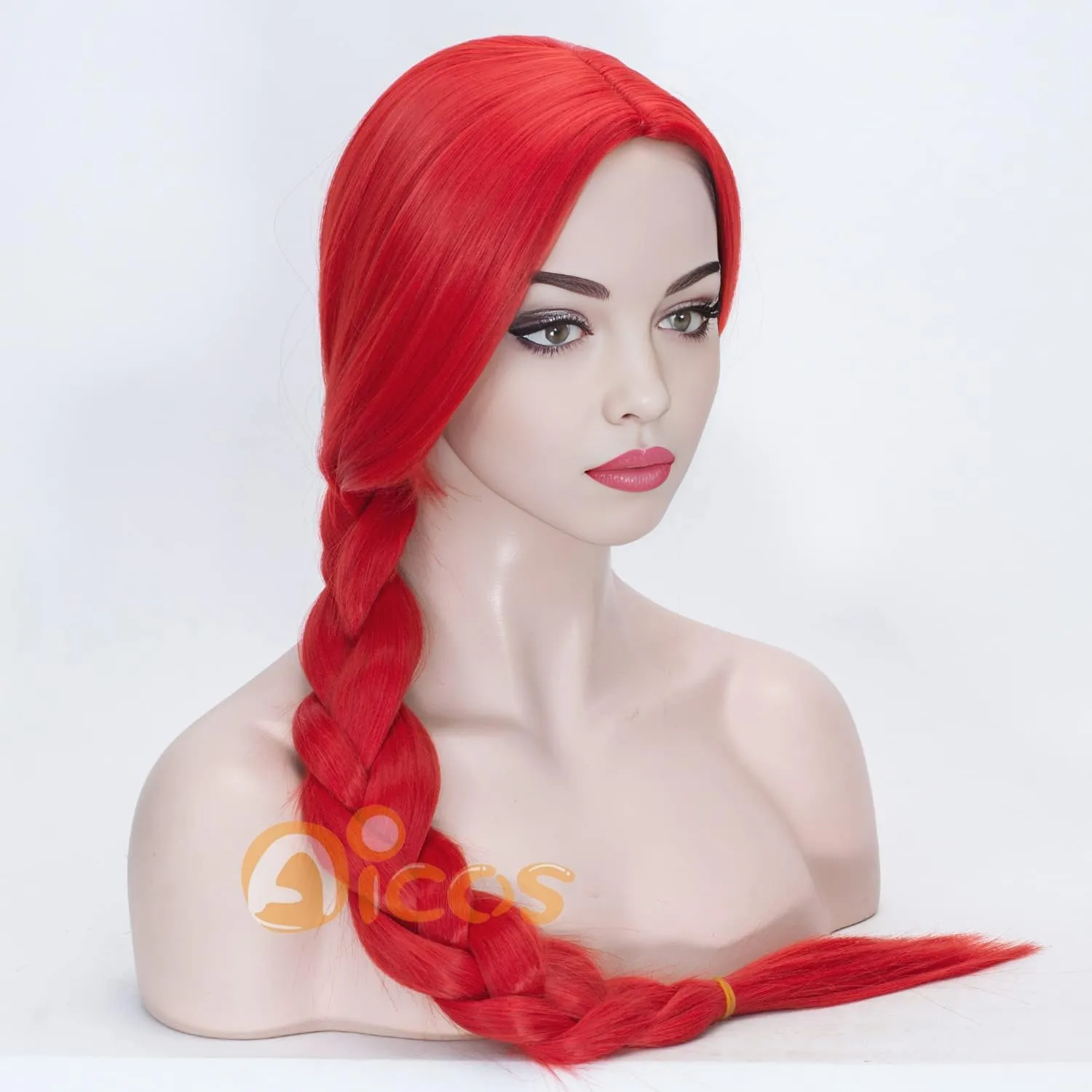 Aicos Long Red Braids Wig for Women 31inches Cowgirl Cosplay Wig Straight Middle Part No Bangs for Halloween Costume Party