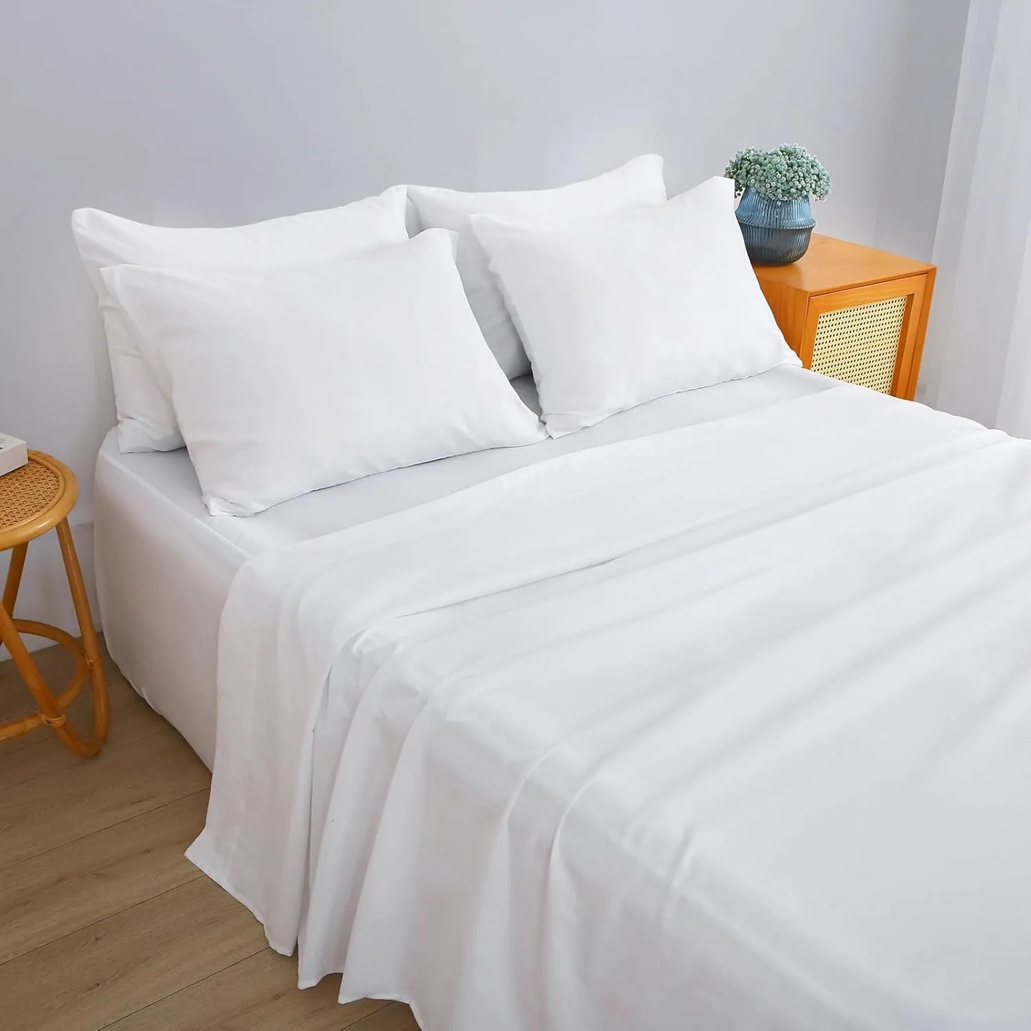 Air Mattress Sheet Set for 16-24 Inch Air Beds Queen Size,Deep Pocket Fitted Sheet with Inflation Opening,Soft & Breathable, for Guests, Camping, RVs, Includes Pillowcase Flat Sheet Fitted Sheet,White