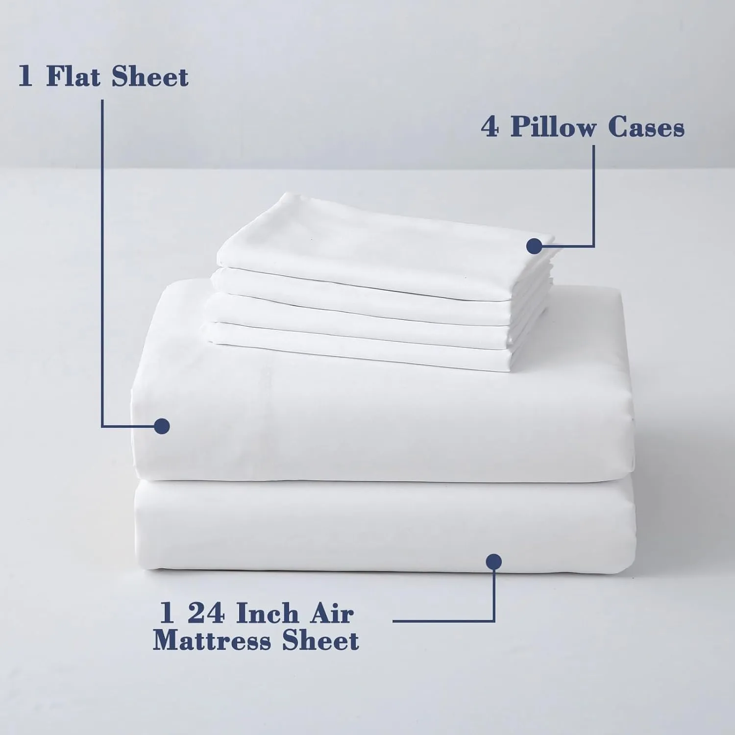 Air Mattress Sheet Set for 16-24 Inch Air Beds Queen Size,Deep Pocket Fitted Sheet with Inflation Opening,Soft & Breathable, for Guests, Camping, RVs, Includes Pillowcase Flat Sheet Fitted Sheet,White