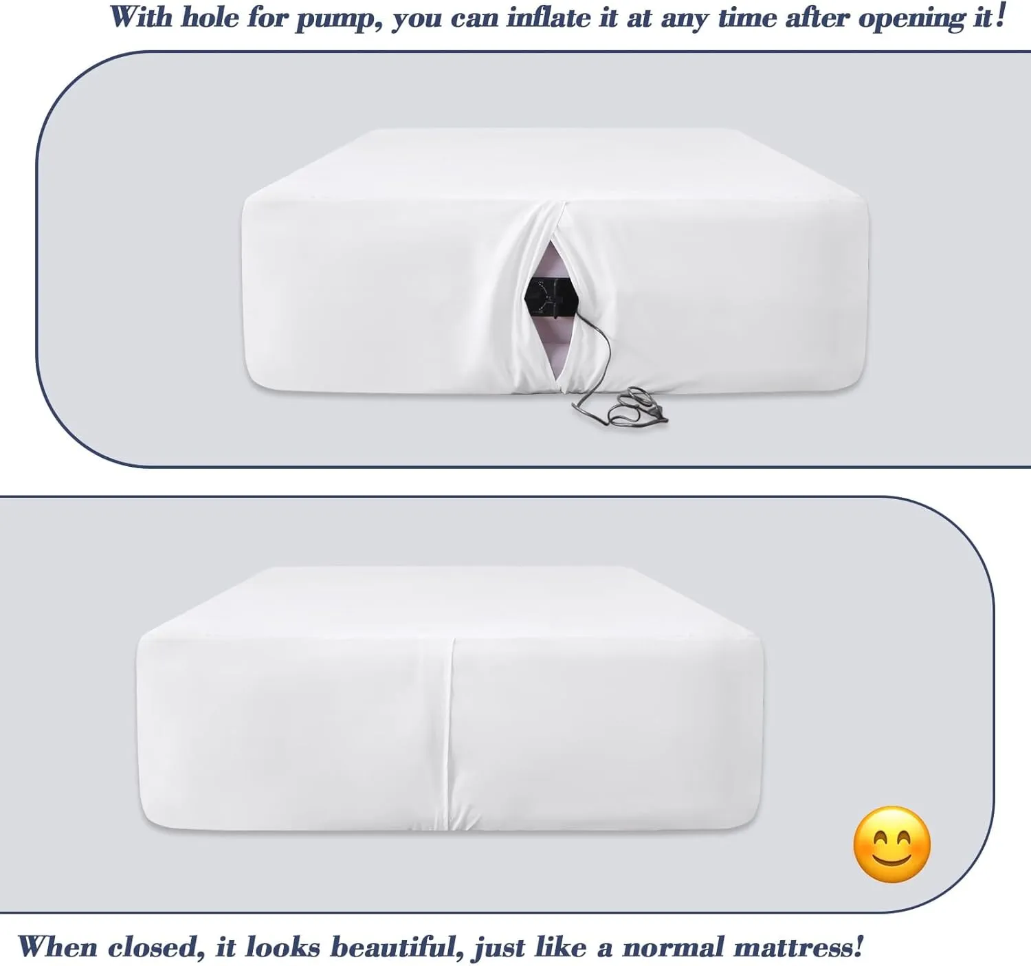 Air Mattress Sheet Set for 16-24 Inch Air Beds Queen Size,Deep Pocket Fitted Sheet with Inflation Opening,Soft & Breathable, for Guests, Camping, RVs, Includes Pillowcase Flat Sheet Fitted Sheet,White