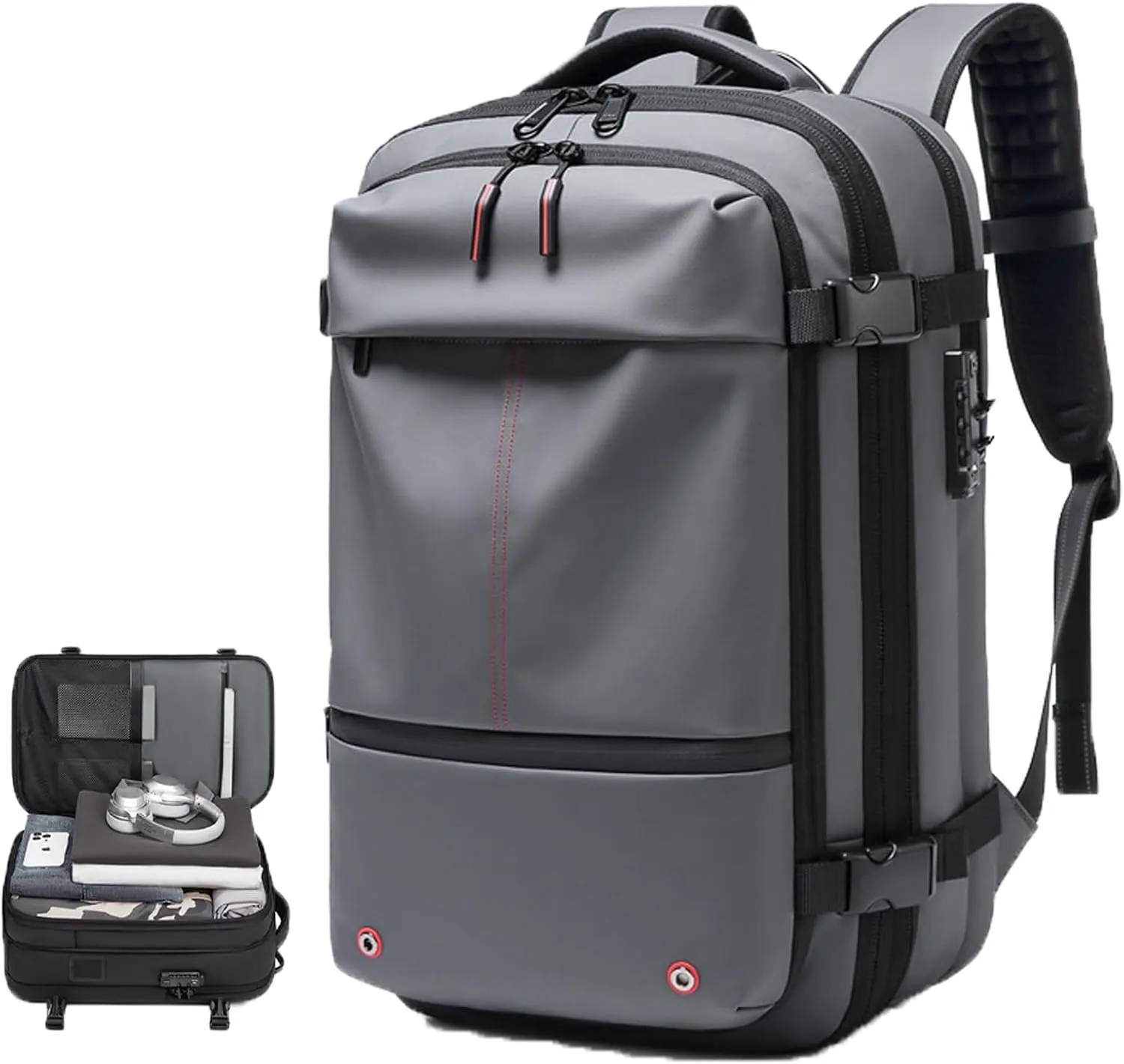 Airvac Backpack, Airvac Travel Backpack Bag, Spence Vac Vacuum Bag for Travel with Wireless Vacuum Pump Reusable Compression Suitcases Space Saver 60L (Gray)