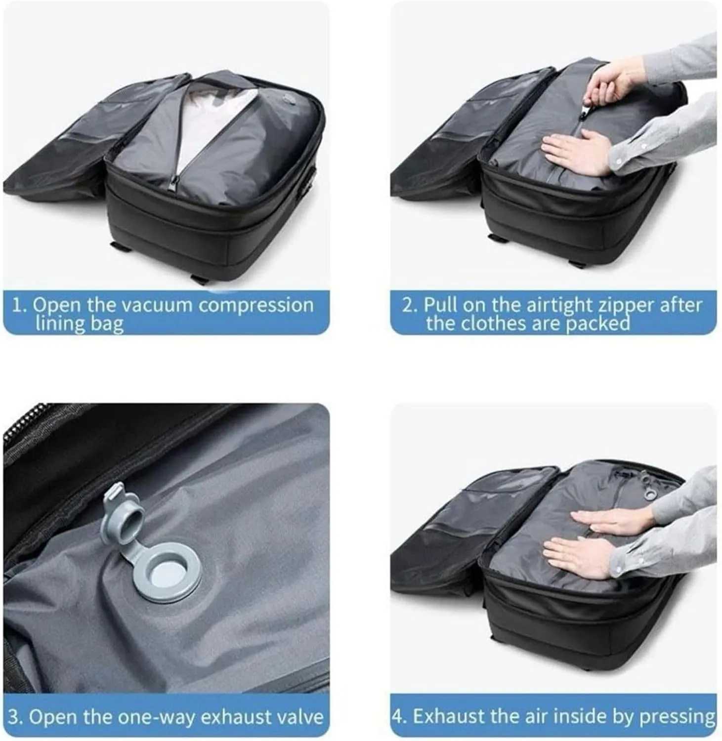 Airvac Backpack, Airvac Travel Backpack Bag, Spence Vac Vacuum Bag for Travel with Wireless Vacuum Pump Reusable Compression Suitcases Space Saver 60L (Gray)