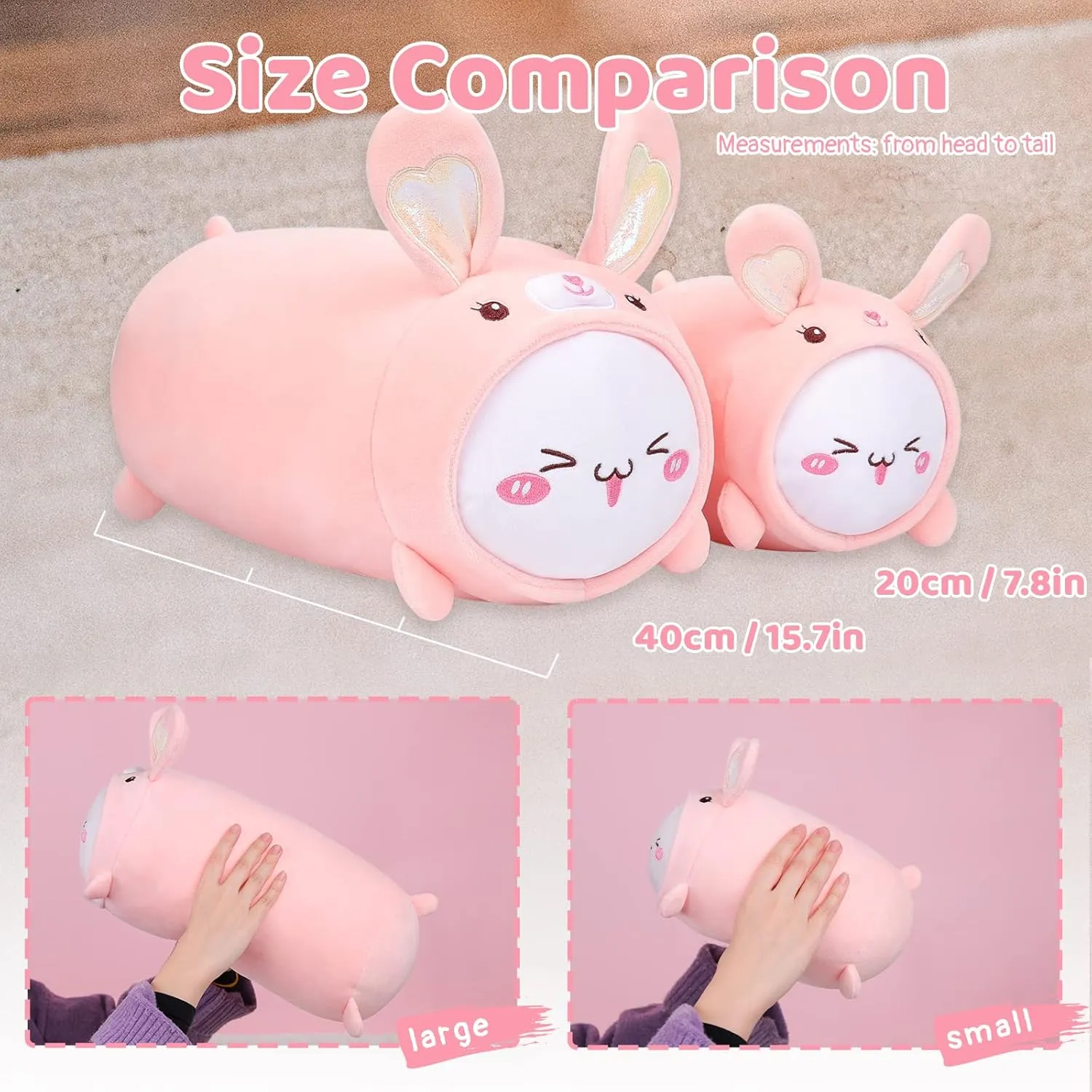 AIXINI Cute Cat Rabbit Plush Pillow 15.7” Kitten Bunny Stuffed Animal, Soft Kawaii Cat Plushie with Rabbit Outfit Costume, Hugging Plush Squishy Pillow Toy Gifts for Kids