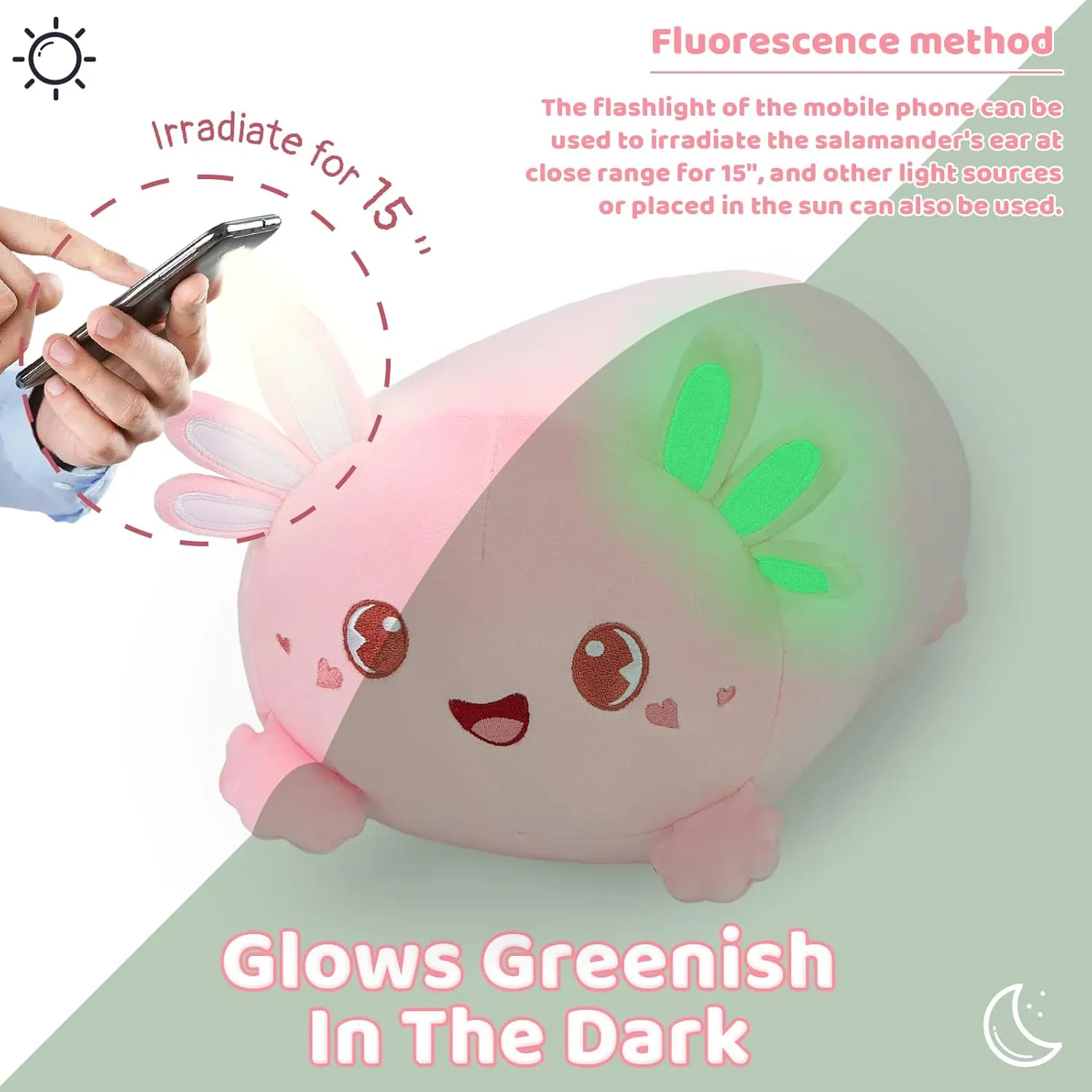 AIXINI Cute Pink Axolotl Plush Pillow 15.7" Luminous Salamander Axolotl Stuffed Animal, Soft Kawaii Plushies Hugging Plush Pillow Toy Gifts