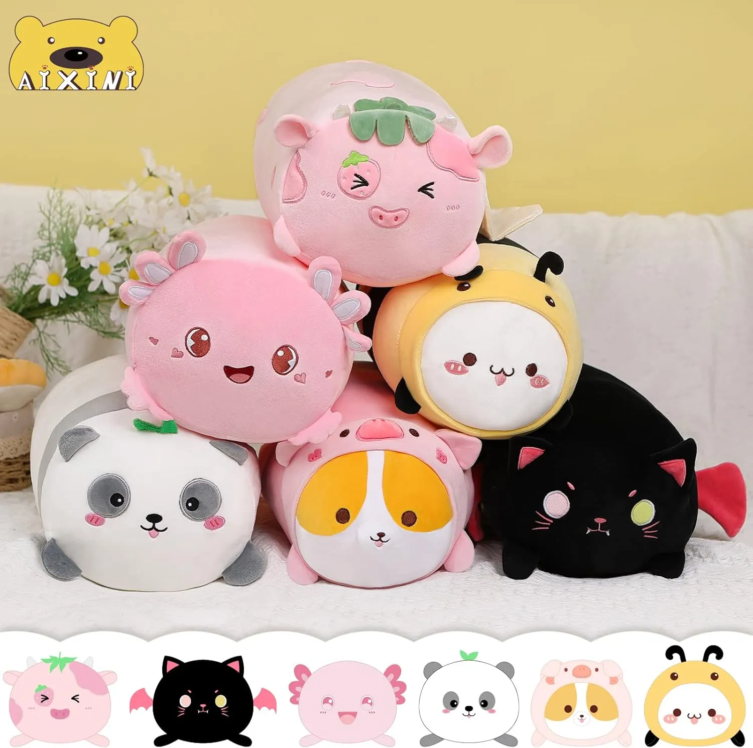 AIXINI Cute Pink Axolotl Plush Pillow 15.7" Luminous Salamander Axolotl Stuffed Animal, Soft Kawaii Plushies Hugging Plush Pillow Toy Gifts
