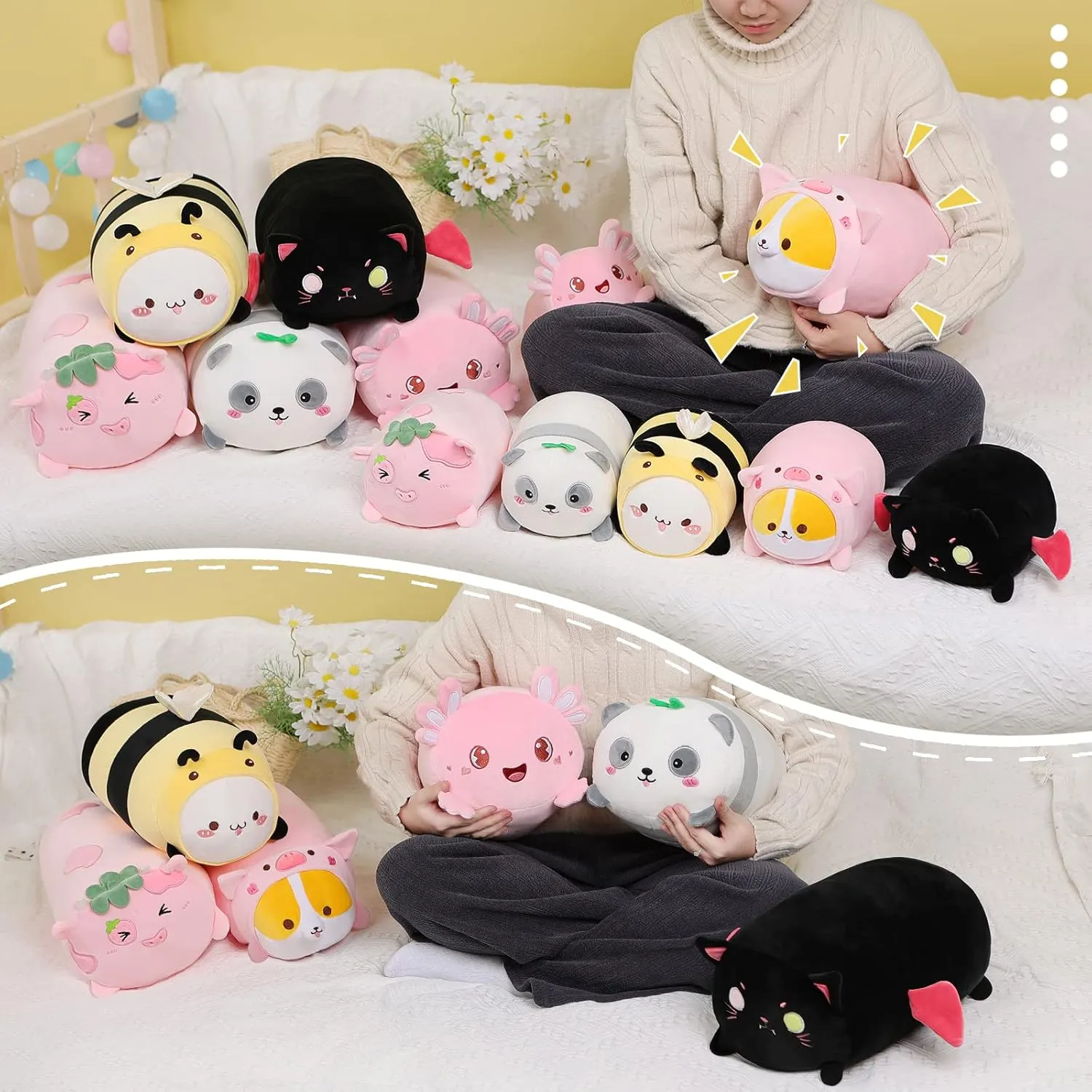 AIXINI Cute Pink Axolotl Plush Pillow 15.7" Luminous Salamander Axolotl Stuffed Animal, Soft Kawaii Plushies Hugging Plush Pillow Toy Gifts