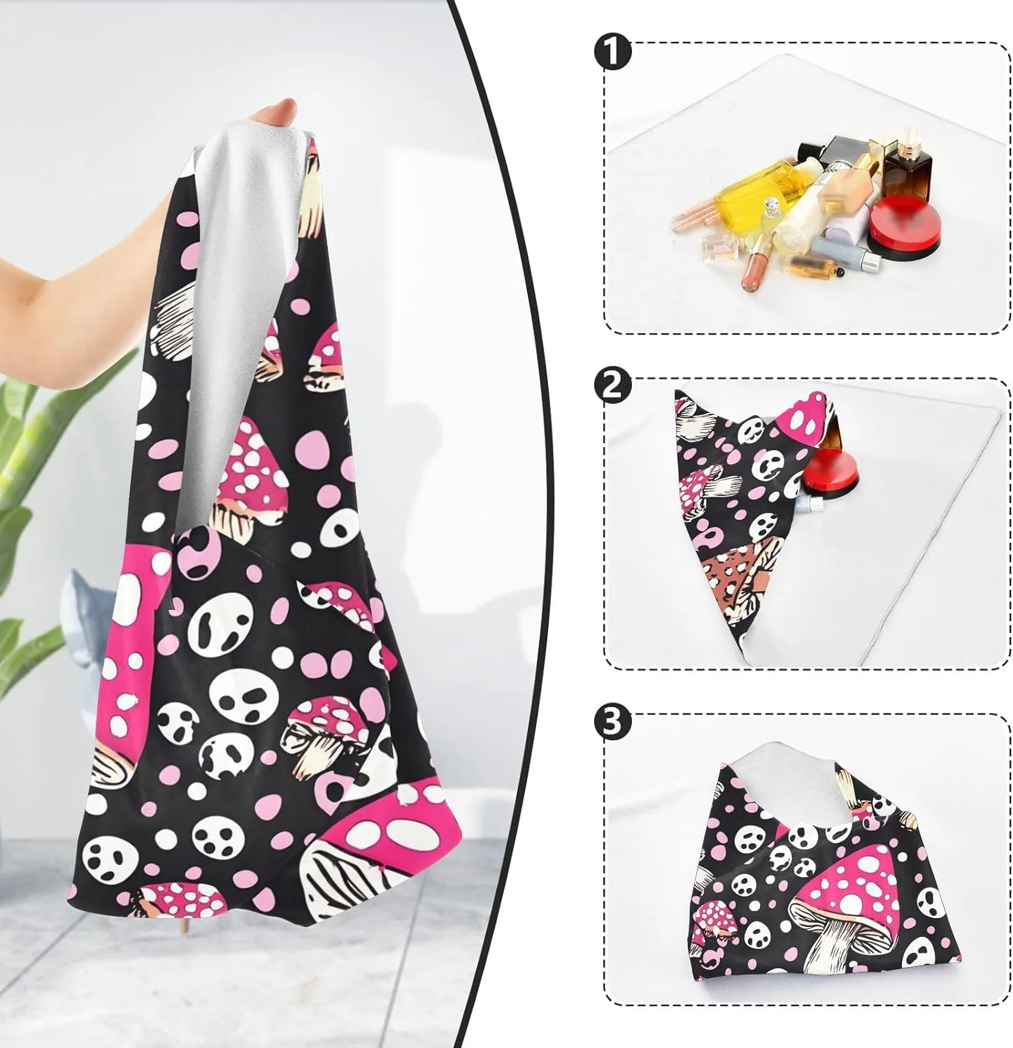 AIXIWAWA Self Adhesive Warp Cloth Cartoon Mushrooms Print for Organizing, Open Lay Flat Cosmetic Bag Makeup Bag Cloth 21.7x21.7 in