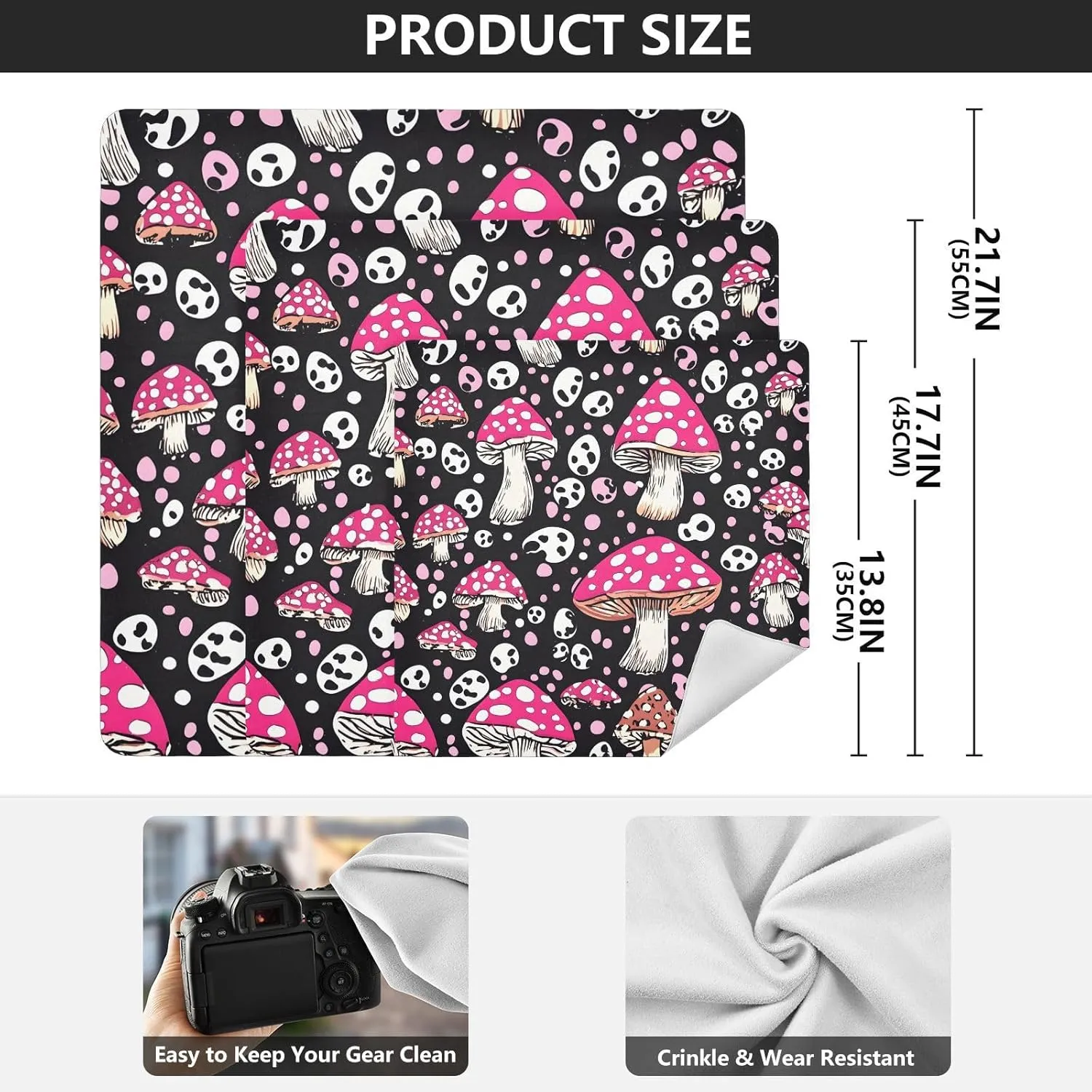 AIXIWAWA Self Adhesive Warp Cloth Cartoon Mushrooms Print for Organizing, Open Lay Flat Cosmetic Bag Makeup Bag Cloth 21.7x21.7 in