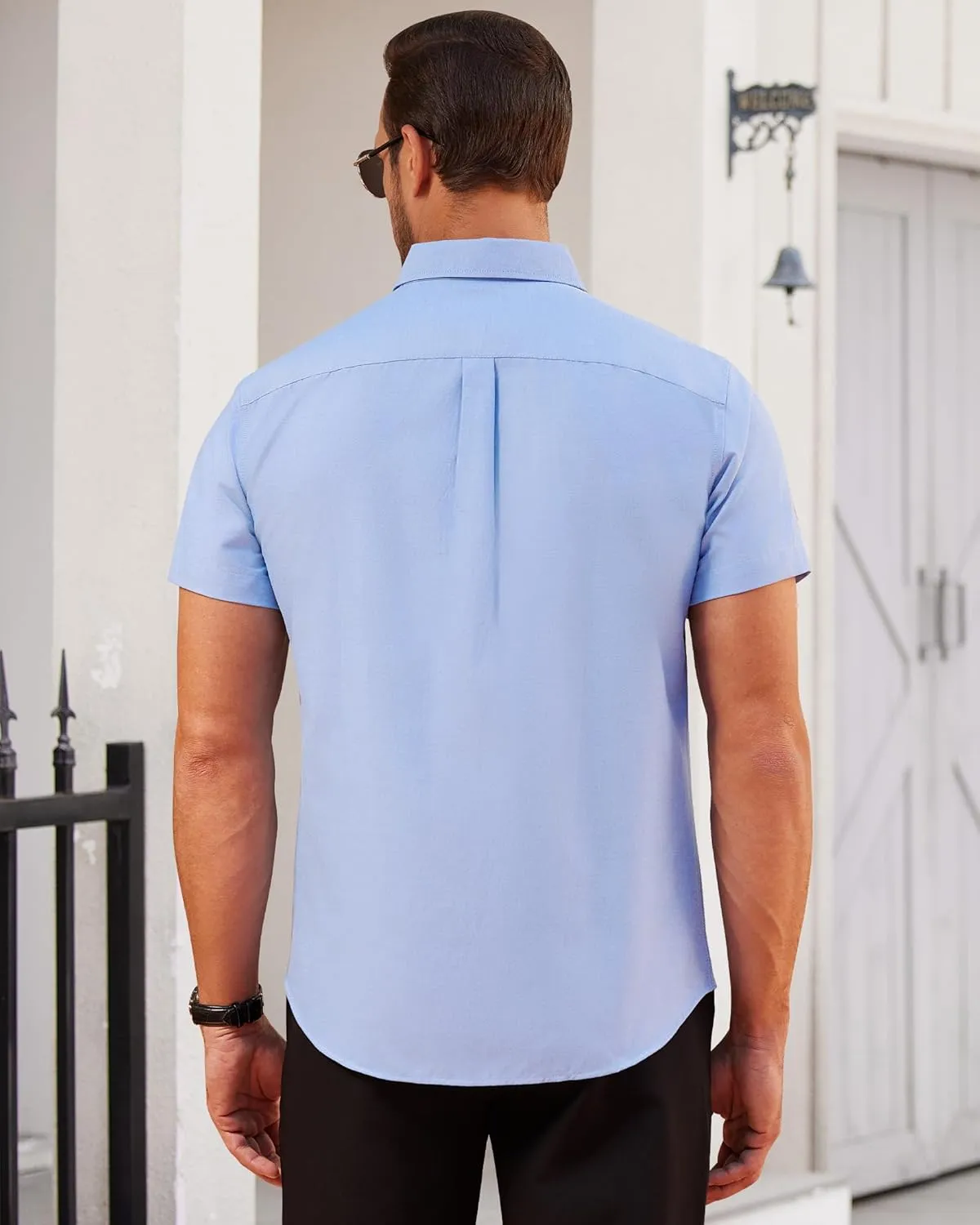 Alimens & Gentle Men's Short Sleeve Oxford Shirt Regular Fit Button Down Collar Shirts with Pocket