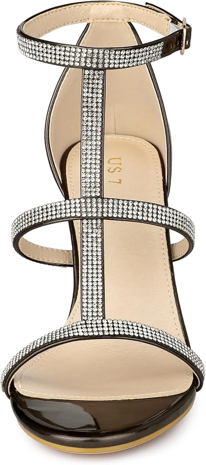 Allegra K Women's Rhinestone Ankle Strap Stiletto High Heel Sandals