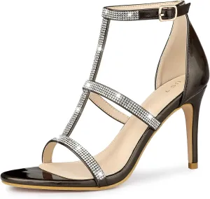 Allegra K Women's Rhinestone Ankle Strap Stiletto High Heel Sandals
