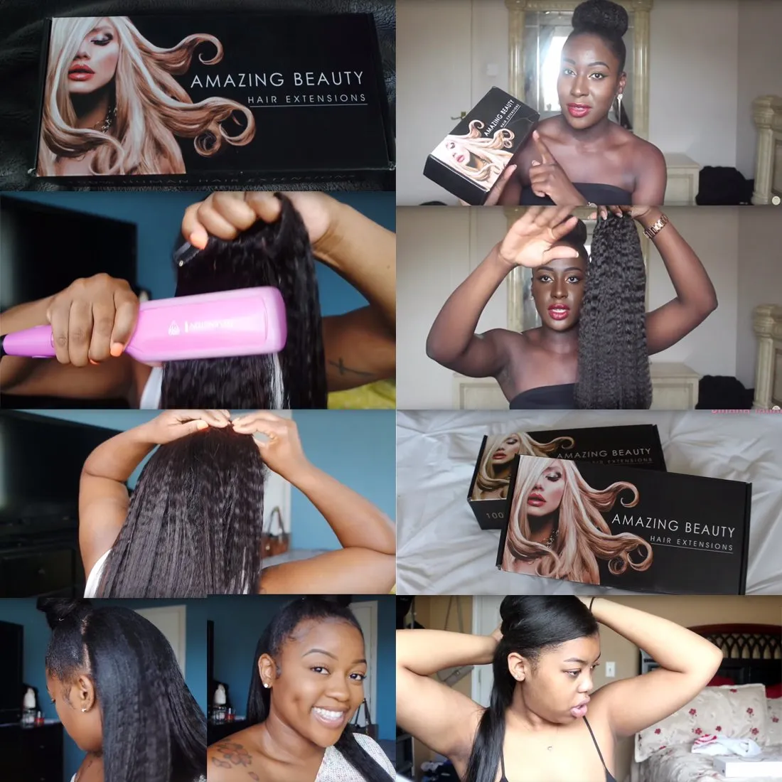 AmazingBeauty Afro Kinky Straight Clip in Hair Extensions 8A Grade Thick 100% Remy Hair Natural Black 7 Pieces with 17 Clips 120g/4.2oz per Set Fit For Full Head 16 Inch