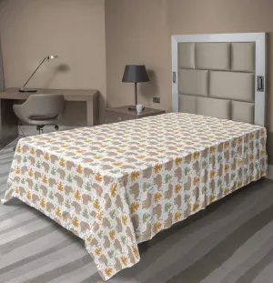 Ambesonne Elephant Flat Sheet, Tropical Mammals and Monstera Leaves Exotic Jungle Animals Zoo Boho, Soft Comfortable Top Sheet Decorative Bedding 1 Piece, Twin Size, Pale Salmon and Marigold