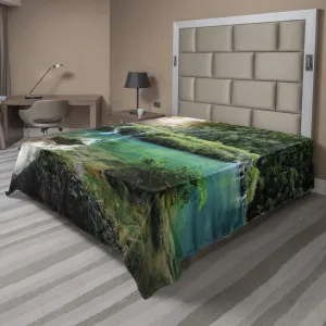 Ambesonne Lake Forest Flat Sheet, Guatemala Evergreen Forest and Pure Lake Scenery Meditation Sunrise, Soft and Comfortable Top Sheet Decorative Bedding 1 Piece, Full Size, Multicolor
