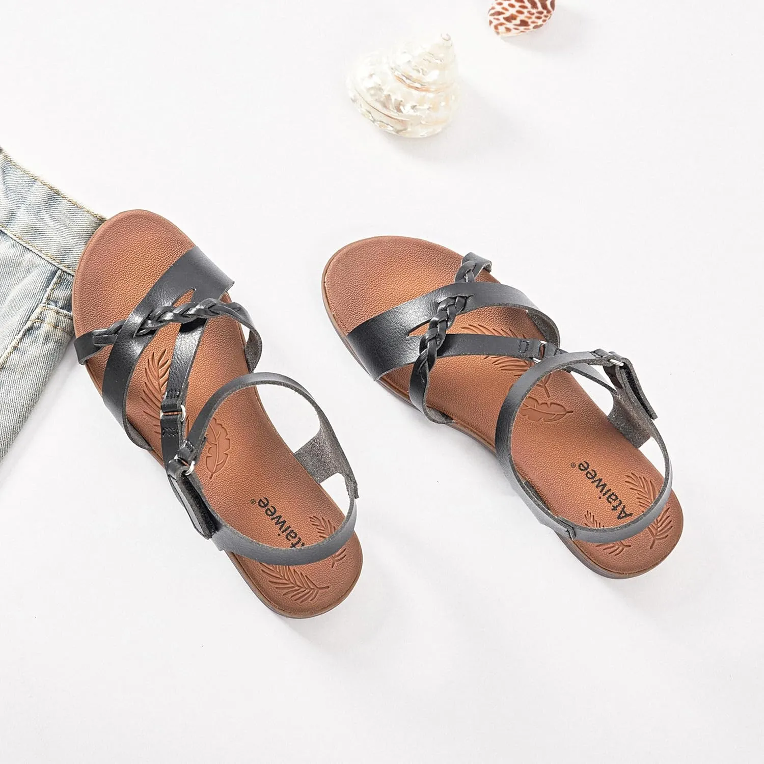 Ataiwee Women's Flat Slide Sandals - Fashion Slip On Flat Summer Shoes.