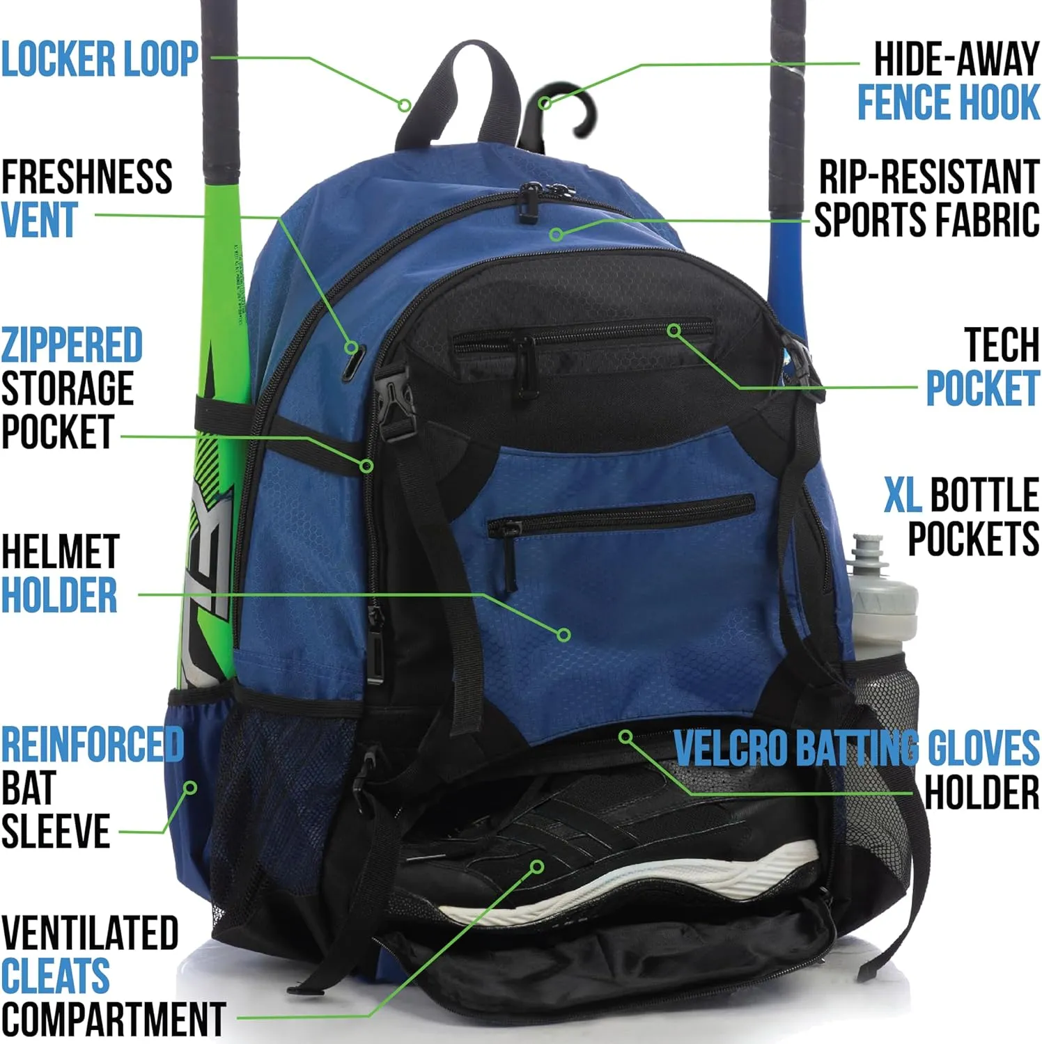 Athletico Advantage Baseball Bag - Baseball Backpack With External Helmet Holder for Baseball, T-Ball & Softball Equipment & Gear for Youth and Adults | Holds Bat, Helmet, Glove, Shoes