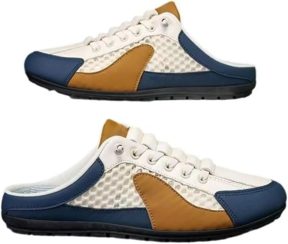 Backless Tennis Shoes for Men Wide Mule Sneakers Slip on House Slippers Platform Lace Up Mesh Breathable Lightweight Casual Walking Slides Office Business Casual Sport Shoes Running Travel Driving
