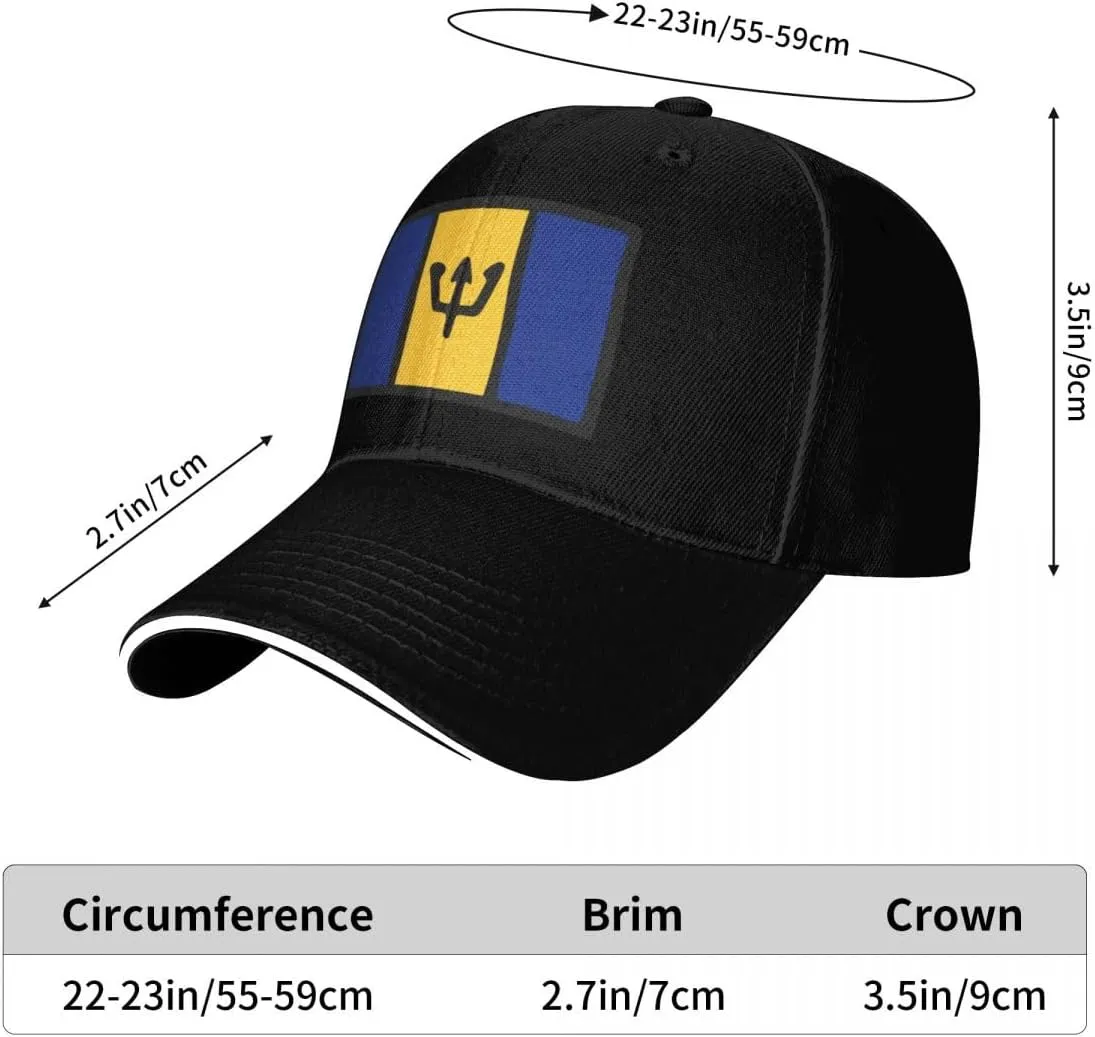 Barbados Flag Flat Pattern Casual Sandwich Baseball Cap-Adjustable Fit Four Seasons Breathable Lightweight Unisex Hat for Ou