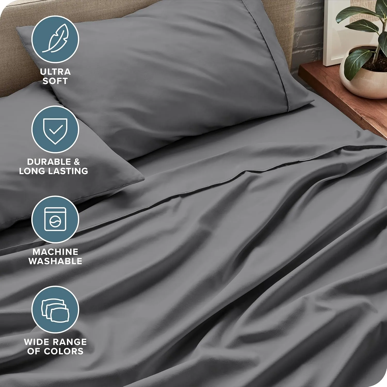 Bare Home Full Sheet Set - Luxury 1800 Ultra-Soft Microfiber Full Bed Sheets - Double Brushed - Deep Pockets - Easy Fit - 4 Piece Set - Bedding Sheets & Pillowcases (Full, Grey)
