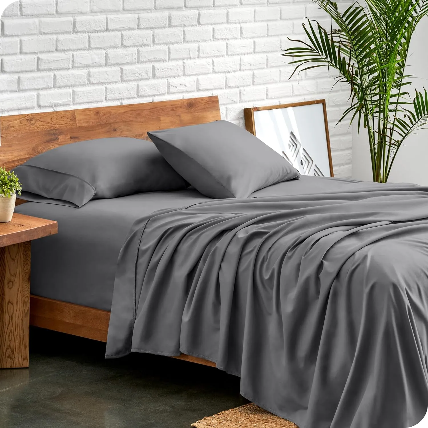 Bare Home Full Sheet Set - Luxury 1800 Ultra-Soft Microfiber Full Bed Sheets - Double Brushed - Deep Pockets - Easy Fit - 4 Piece Set - Bedding Sheets & Pillowcases (Full, Grey)