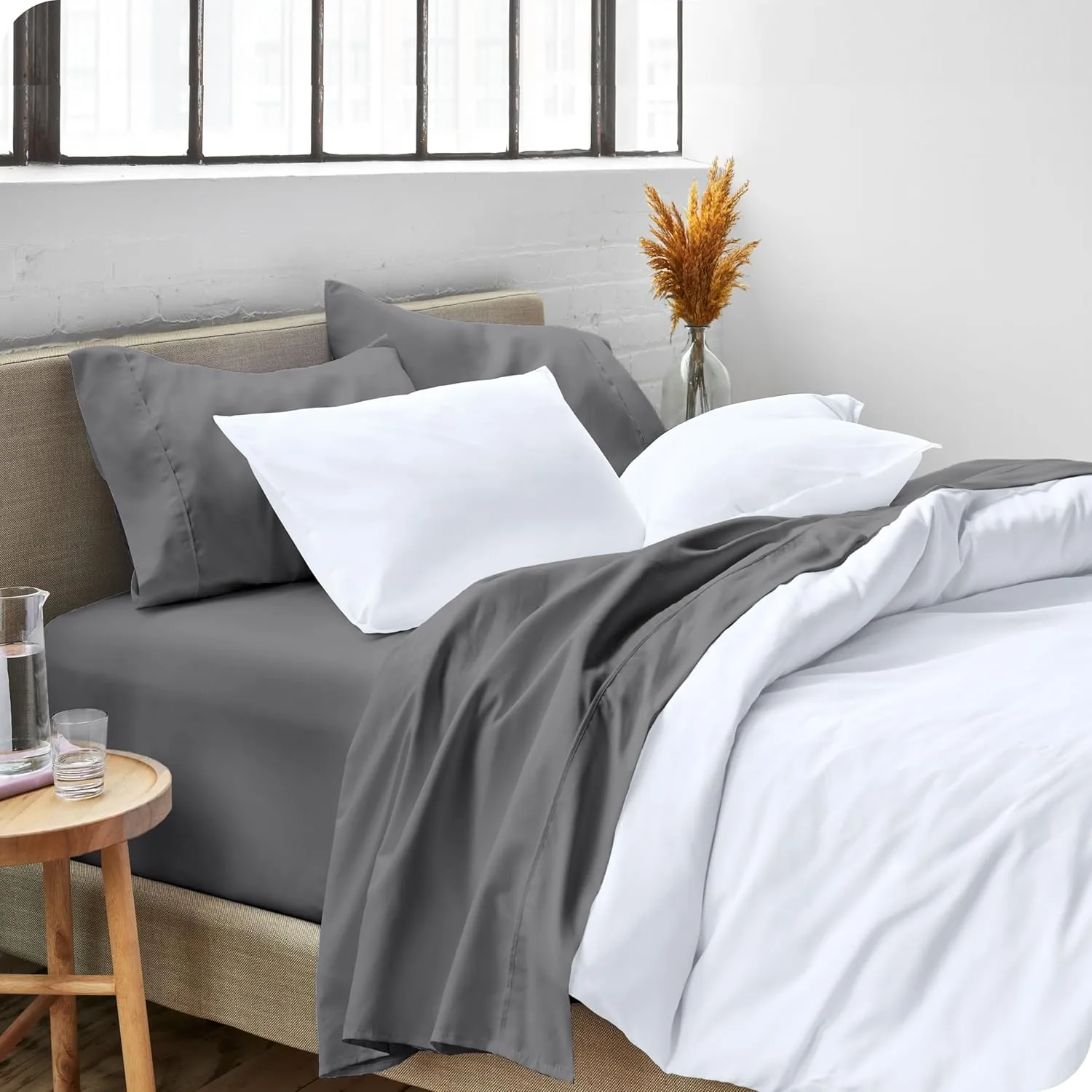 Bare Home Full Sheet Set - Luxury 1800 Ultra-Soft Microfiber Full Bed Sheets - Double Brushed - Deep Pockets - Easy Fit - 4 Piece Set - Bedding Sheets & Pillowcases (Full, Grey)