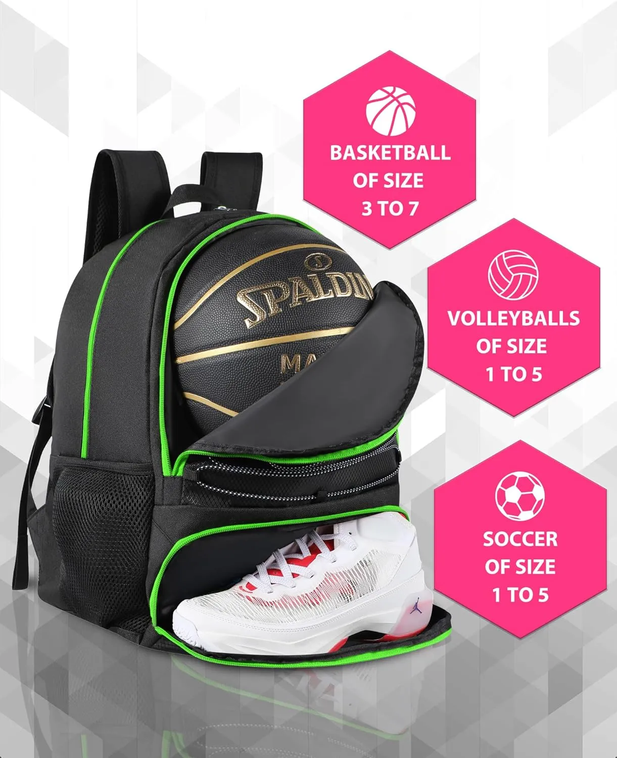 Basketball Bag Backpack for Men Women with Ball & Shoes Compartment 30L Capacity Lightweight Breathable Boys Girls Soccer Ball Bag Backpack Fit Volleyball Football Sports Travel School Gym