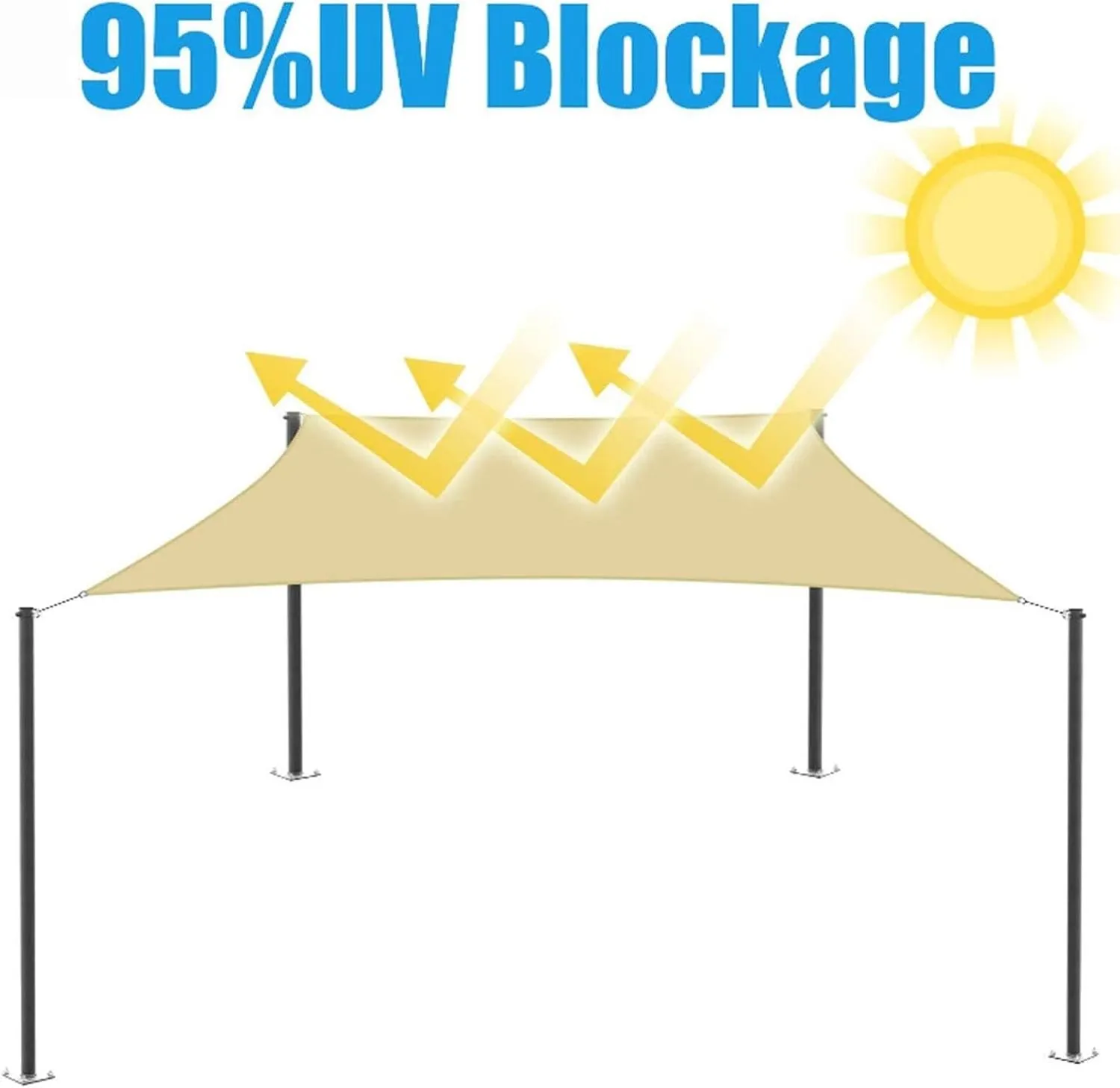 Beach Sun Shade Sail Rectangle Waterproof Awning UV Block Canopy for Outdoor Garden, Backyard, Thicker Oxford Cloth with Ropes(3mx6m)