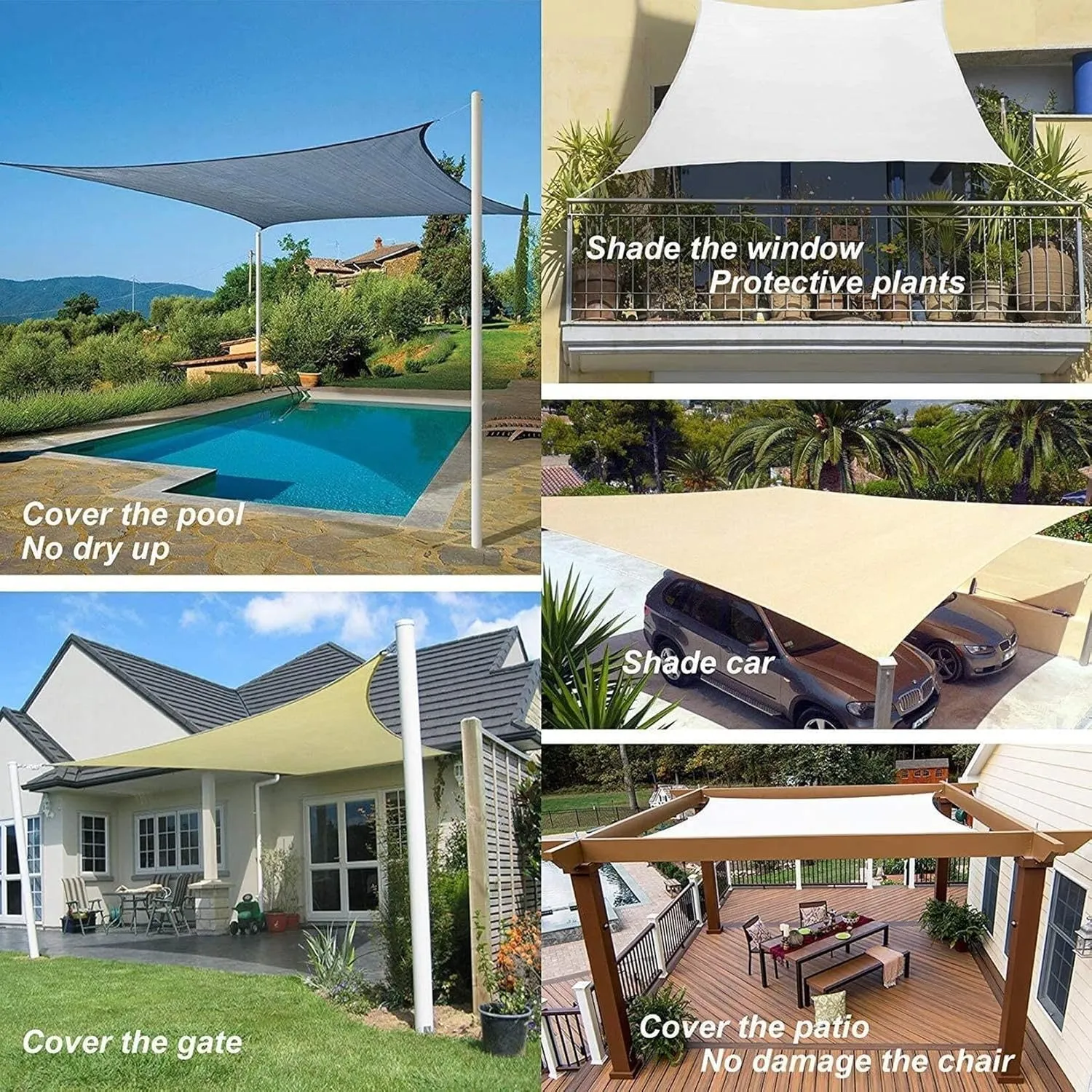 Beach Sun Shade Sail Rectangle Waterproof Awning UV Block Canopy for Outdoor Garden, Backyard, Thicker Oxford Cloth with Ropes(3mx6m)
